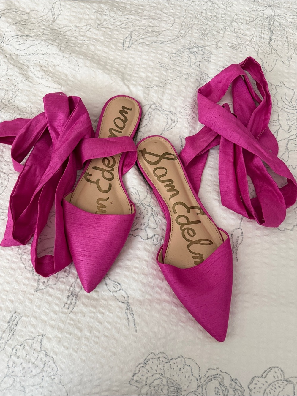 Sam Edelman Hot Pink Pointed-Toe Ballerina Wrap Mules